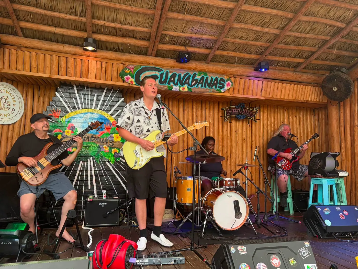 Russ Rodgers on bass with a blues quartet at Guanabanas in Jupiter, Florida