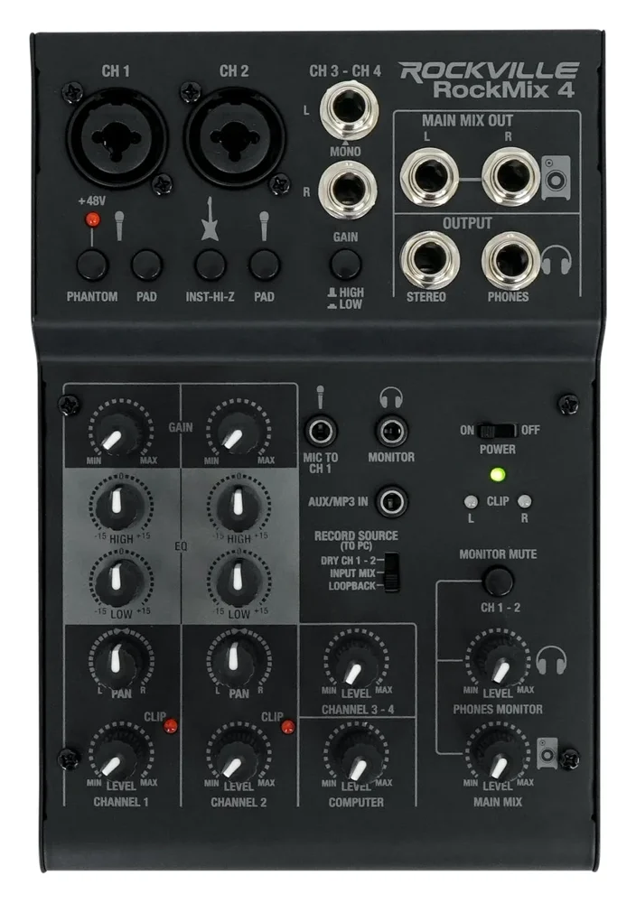 Rockville RockMix 4 USB mixer — 4-channel mixer with USB interface